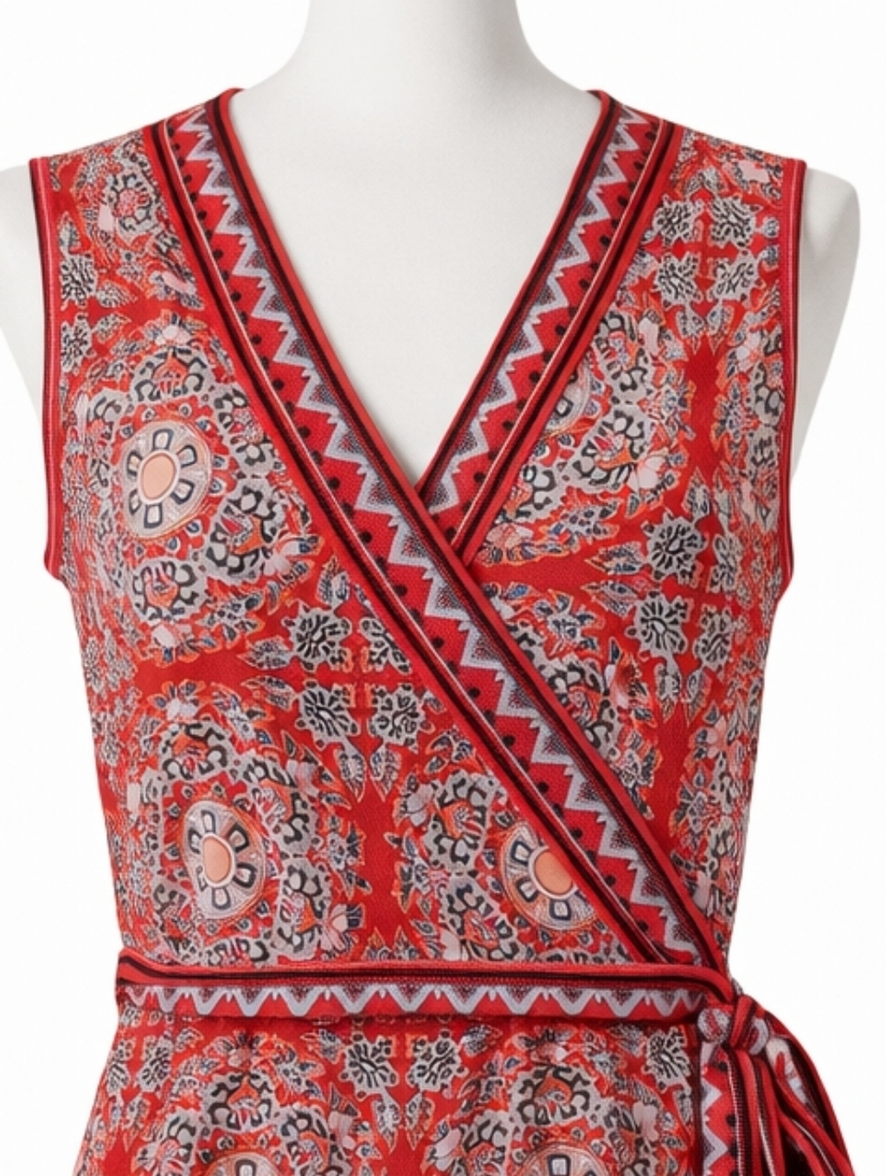 Max Studio Faux Wrap Dress | Red Boho Print | Tie Waist | Small - Picture 2 of 6
